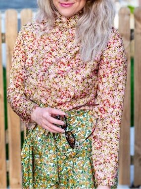 NEW Zara Floral Mock-Neck Long-Sleeve Multi-Color Blouse
